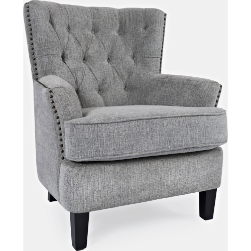 Bryson Accent Chair in Tufted Ash Gray Fabric with Nailhead Trim